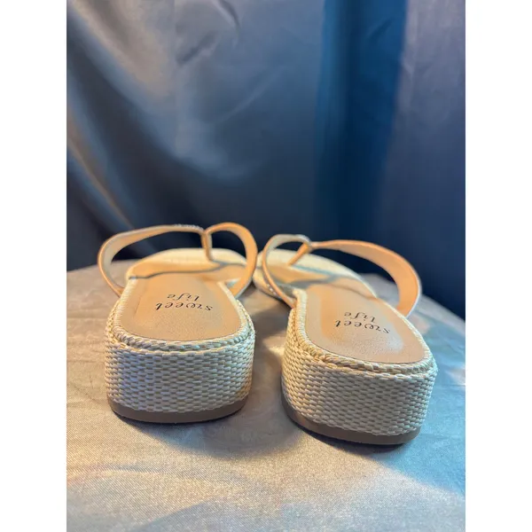 Sweet Life Helen Tan Woven Raffia Block Heel Thong Sandals Square Toe 7.5M - Image 2
