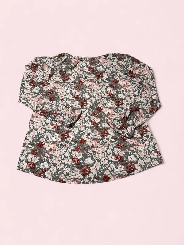Floral V-Neck Long-Sleeve Blouse in Pink & Green - Image 2