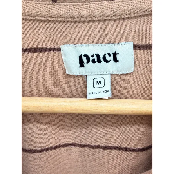 PACT Organic Cotton Striped Polo T-Shirt Pocket Mini Dress Preppy Casual M - Image 3