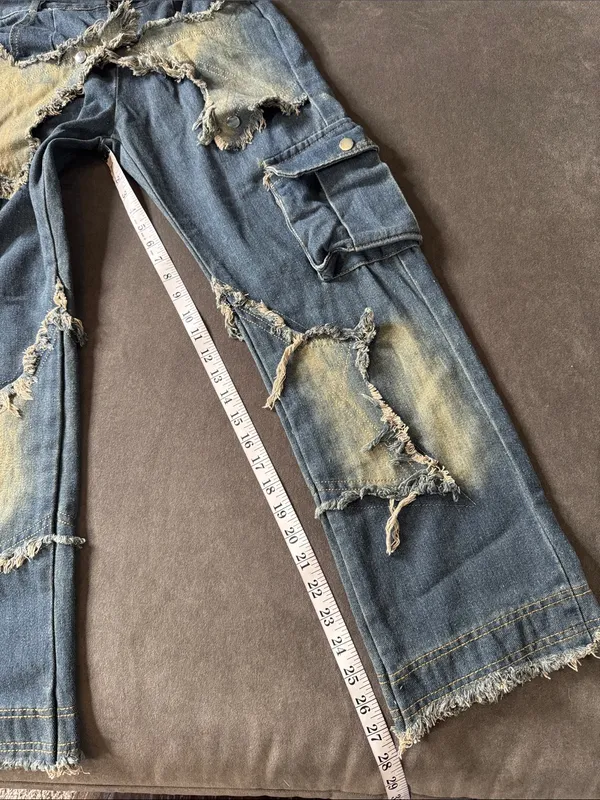 Women’s Streetwear Y2K Blue Denim Jeans Star Design Baggy Wide Leg Size 28 NEW - Image 3