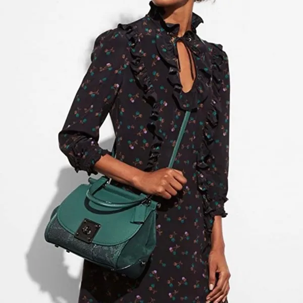 COACH 12086 Green Drifter Snakeskin Top Handle Crossbody Shoulder Bag - Image 4