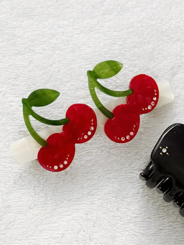 Kitsch Black Rhinestones Cloud Claw Clip Cream Cherry Crystal Barrette Hair Set - Image 2