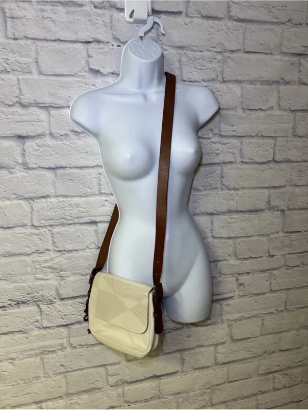 Vintage Fossil Harper Saddle Ivory Cream Leather Crossbody Bag Y2K Key Charm - Image 13