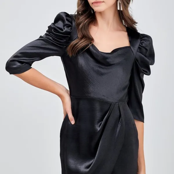DO+BE Puff Sleeve Silk Dress - Image 3