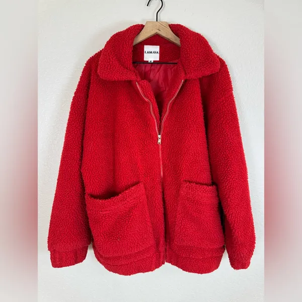 I. Am. Gia Pixie Oversized Teddy Coat Red size Medium Revolve $110 - Image 6