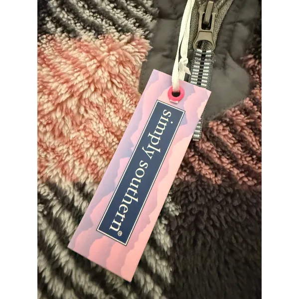 Simply Southern Buffalo Plaid Sherpa Fleece Quarter Zip Pullover Pink Small NWT - Image 6