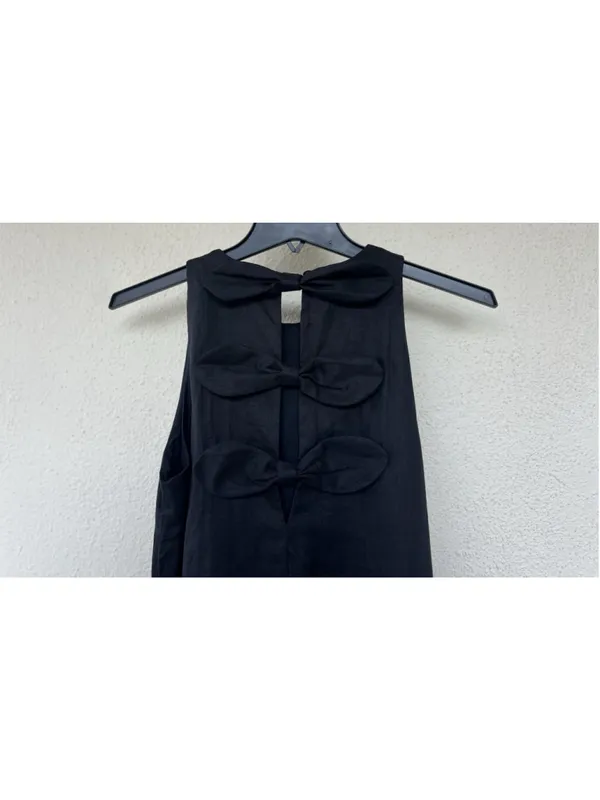 Tuckernuck Black Linen Portia Dress Bow Back Breathable Classic Elegant Coastal - Image 7