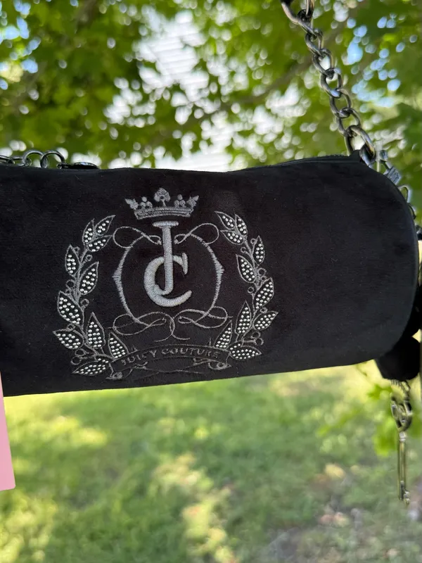 Juicy Couture Black Velour Shoulder Bag Coin Purse Key Charm NWT Y2K Rare New - Image 3