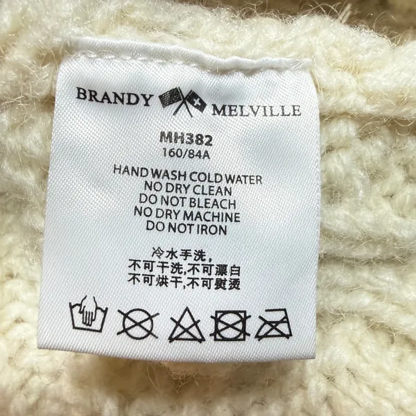 Brandy Melville Cardigan Sweater Fisherman One Size Cream Wool Blend Cable Knit - Image 6