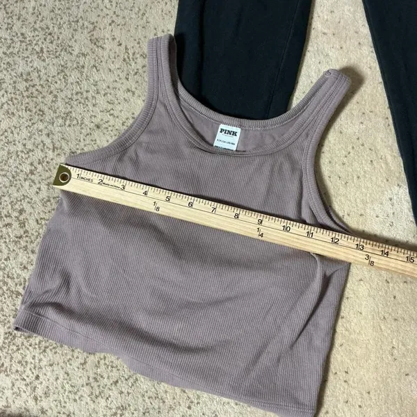 Y2K Victoria's Secret‎ PINK Ribbed Crop Tank and Sequin Foldover Leggings Set S - Image 5