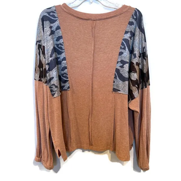 POL Patchwork Camouflage Oversized Long Sleeve Lightweight Top Large - Image 3