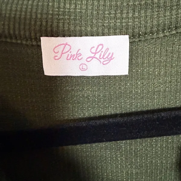 Pink Lily Olive‎ Green Waffle Knit Button Neck Swing Dress Size L - Image 5