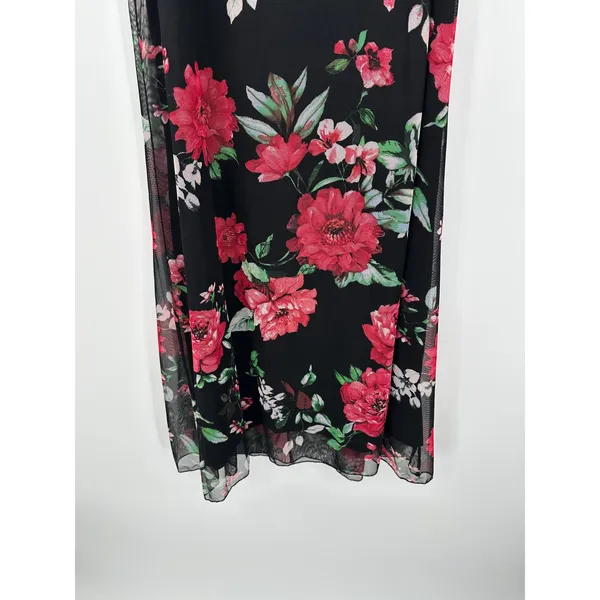 24 Seven Womens Black Floral Maxi Dress Lined Size L Dark Whimsigoth‎ Fairy Y2K - Image 3