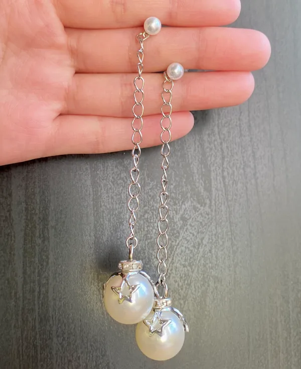 Handmade Kawaii star pearl long chain dangle earrings 🥰🌹 - Image 2