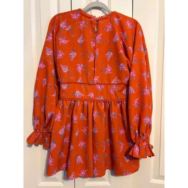 ASOS DESIGN Mini Romper‎ Womens Size 6 Orange Pink Floral Crochet Lace V-Neck - Image 5