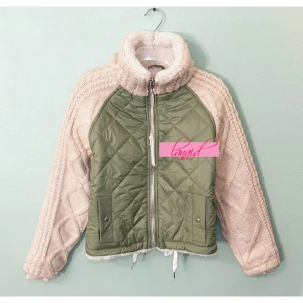 Free People Blank NYC Going Public Jacket Warm Puffer Chunky Cable Sweater Knit - Image 5