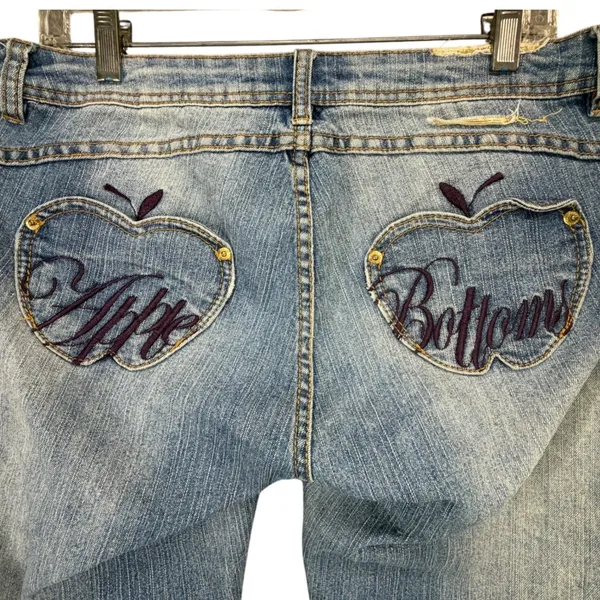 Vintage Apple Bottoms Y2K Jeans Womens 34x34 9/10 Blue Gold Accents Low Rise - Image 4