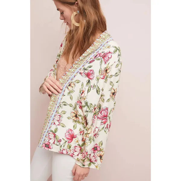 Anthropologie Idalia‎ Floral Jacket Kimono OS One Size Women's Blouse Top Shirt - Image 2