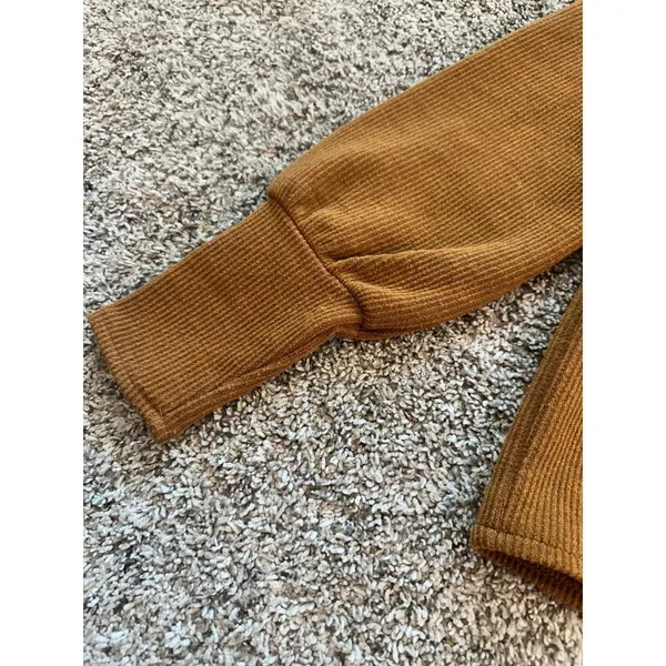 Madewell Ottoman Rib Square-Neck Top Dried Cedar Brown Rust XS Long Sleeve - Image 4
