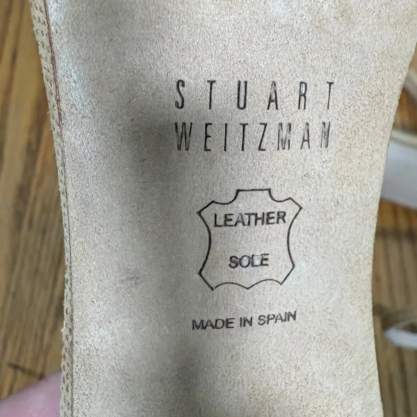 Stuart‎ Weitzman Nude Tan Textured Leather Stiletto Sandals Heels size 9 - Image 7