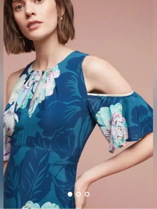 Maeve by Anthropologie Floral Elia Dress in Turquoise Size 2 - Image 3
