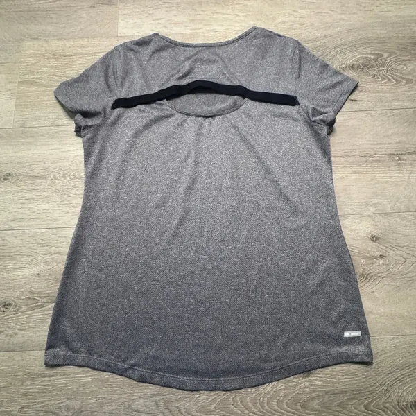 Danskin Now Womens Grey Heather Dri-More Activewear‎ Top Back Cutout Large 12-14 - Image 2
