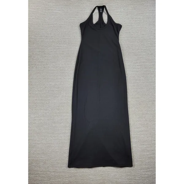 DAZY Shein Ribbed Maxi Dress Small Black Racerback Sleeveless Back Slit Bodycon - Image 8