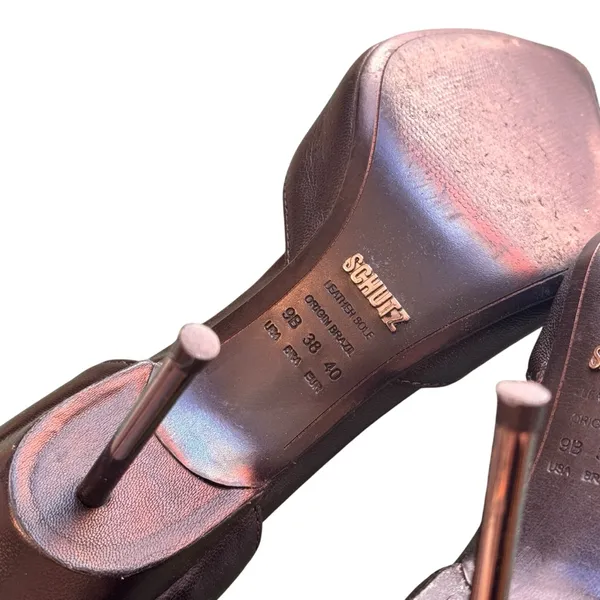 Schutz Black Leather Pointed Toe Ankle Strap Stiletto Heels Size 9 EU 40 in EUC - Image 12