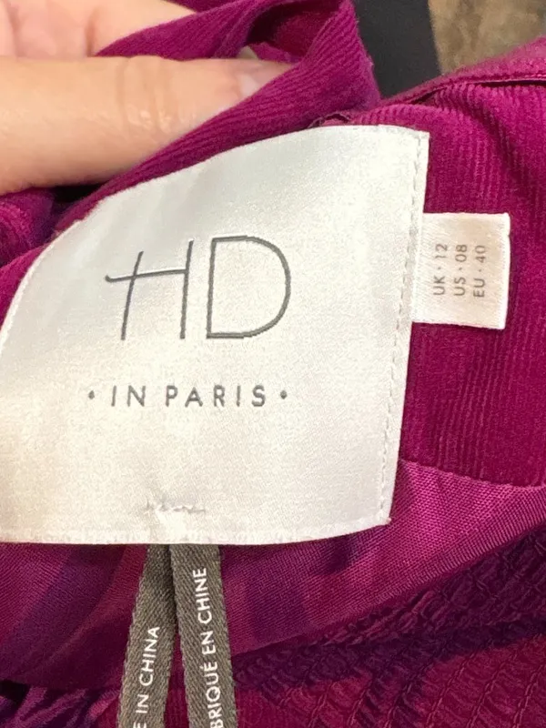 Anthropologie HD in Paris magenta corduroy Paca Halter Dress - Image 6