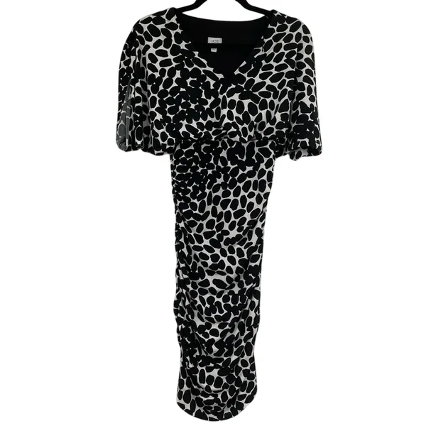 Cache Black White Spotted Ruched Draped Bodycon Mini Dress Womens 2 Vintage 90s - Image 2