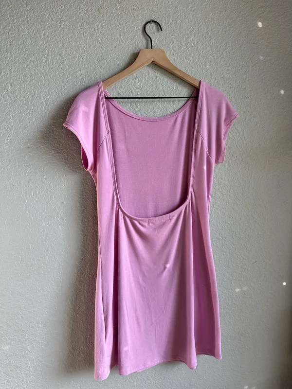 Free People by FP Beach Rosalia Lavender Pink Backless Mini Short Sleeve Dress - Image 4