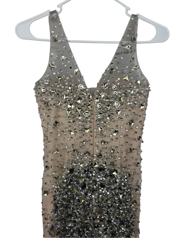 NIGHT STUDIO Couture Nude Illusion Crystal Beaded Gown Formal Evening Dress - Image 9