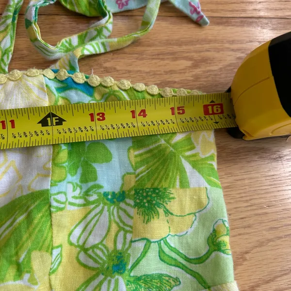 Lilly Pulitzer Patchwork Linen‎ Dress Size 4 Green Yellow Floral Tie Strap Lace - Image 7