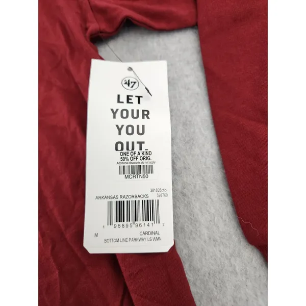 '47 Women's '47 Cardinal Arkansas Razorbacks Football‎ Long Sleeve Crop Sz MEDIUM - Image 4