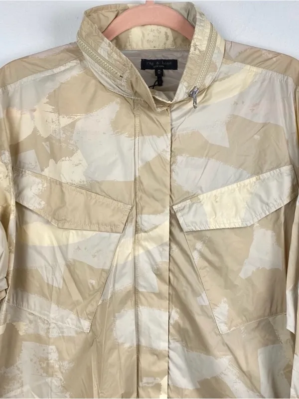 Rag & Bone Beige Camo Hooded Utility Windbreaker Jacket - Image 6