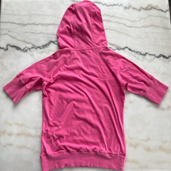 Vintage Y2K Nike Henley Hoodie Pink Short Sleeve Sweatshirt Top Womens Small - Image 3