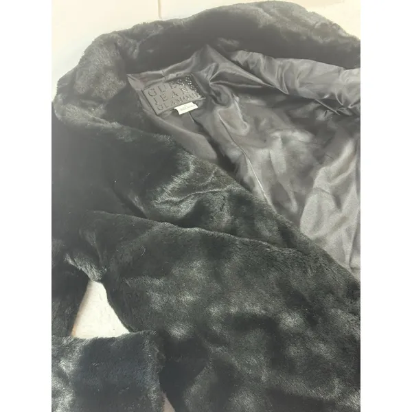 Guess Jeans Glamour faux fur Glam black statement‎ coat Y2K Women’s L Italy - Image 6