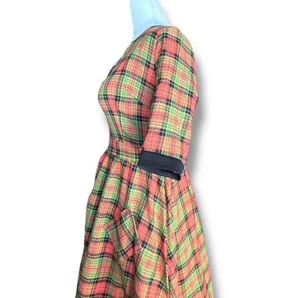 Retrolicious Orange Plaid Fit Flare Dress Small Pinup Retro Mod Rockabilly - Image 6