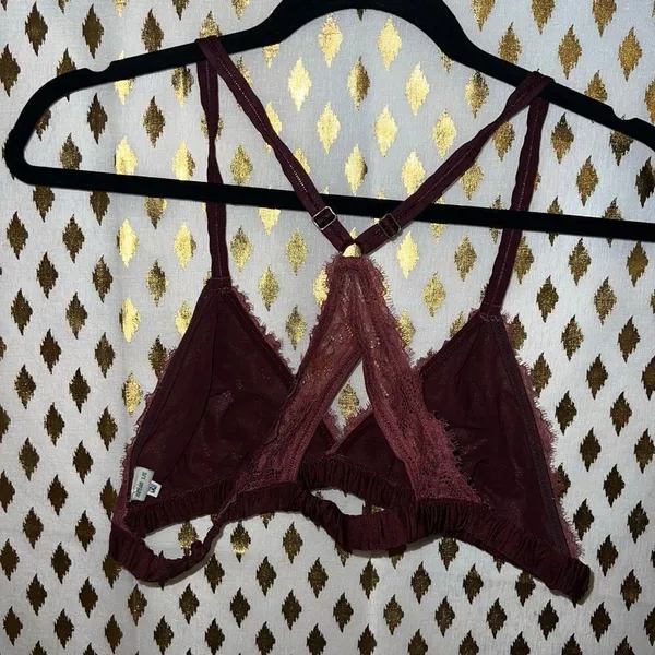 Aerie bralette lacy cutout keyhole racerback red burgundy size L - Image 3