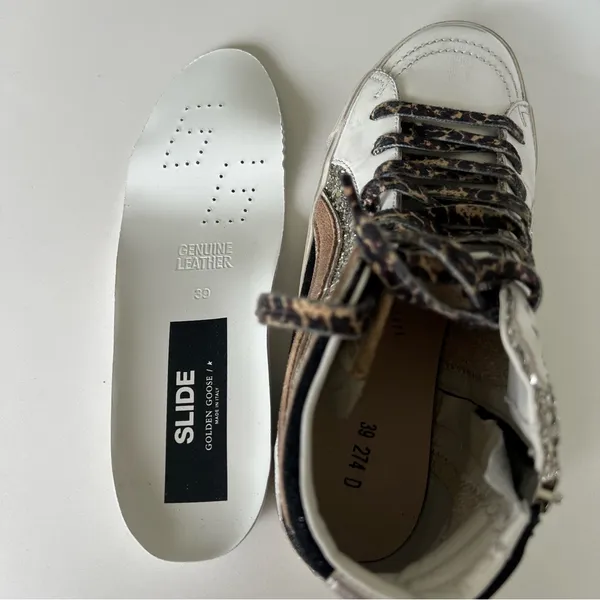 Golden Goose Slide Mid Top Mids Slides Glitter Leather Sneakers NIB - Image 9