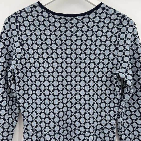Boden‎ Size 4R Glamorous Metallic Knit Dress Blue Geometric Print Long Sleeves - Image 7