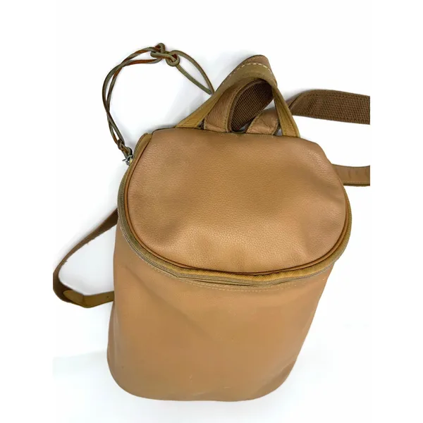LONGCHAMP Leather‎ Backpack Beige Logo Vintage Bag Rucksack Rare Khaki Brown - Image 14