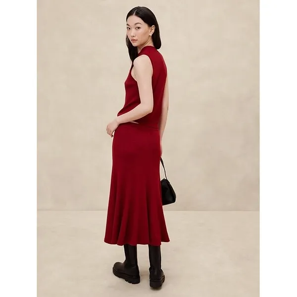 Banana Republic Red Lurex Midi Sweater Skirt A-Line Ribbed‎ Metallic Shimmer S - Image 2