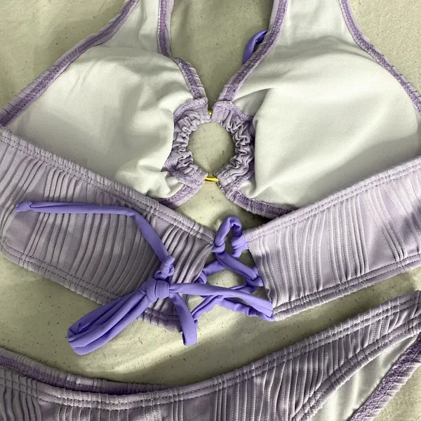 NWOT Shein Ring Ribbed Linked Bikini Set, Purple, S - Image 5