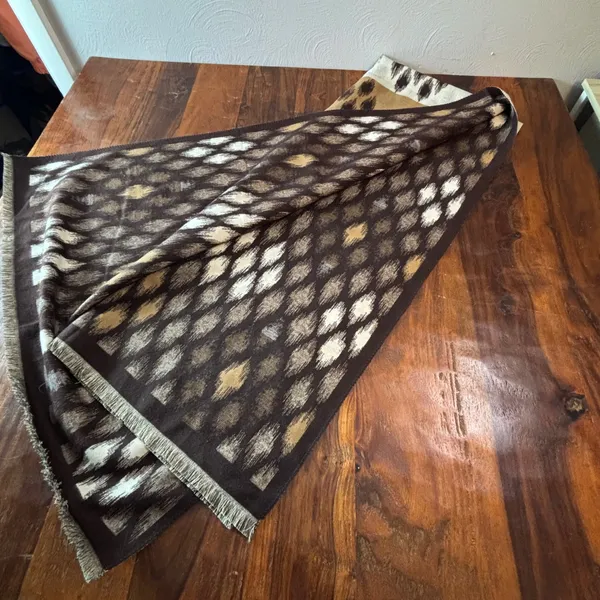 Ikat Diamond Reversible Oversized Wrap Scarf Brown Tan Fringed Shawl‎ 63x27 - Image 3