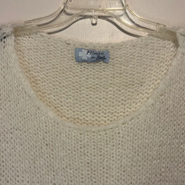 Made in Italy- Vintage Cream Knit Boxy Sweater Shoelace Shoulder Detail Size S/M - Image 7