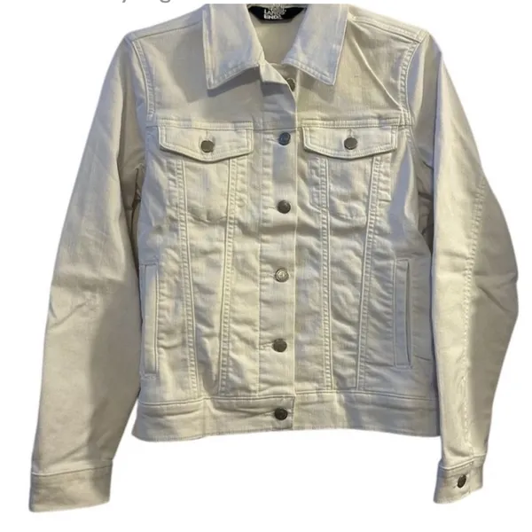 Lands' End Women's White Denim Jacket XL Long Sleeve‎ Casual - Image 5