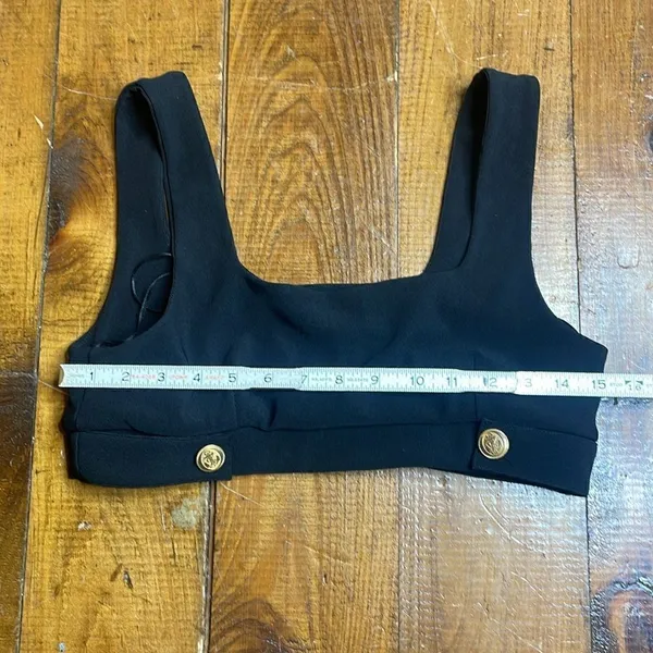 Zara Black Textured Ottoman Crop Top Black with Gold Buttons Large - Image 7