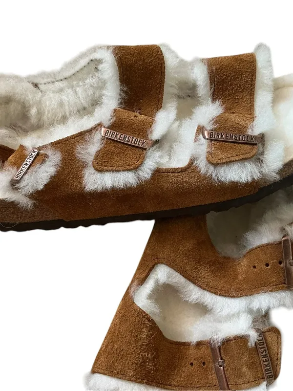 Birkenstock Milano shearling lining mink,leather sandals size 40 backstrap - Image 7