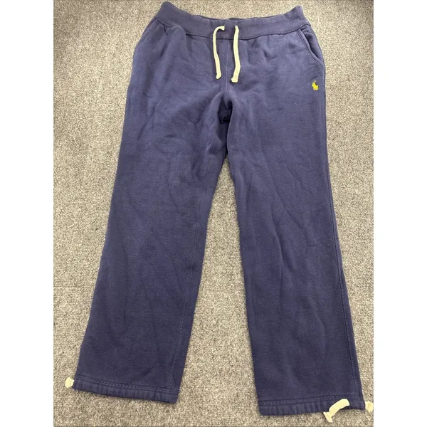 Polo Ralph Lauren Womens L Navy Fleece Sweatpants Yellow Pony Drawstring - Image 3
